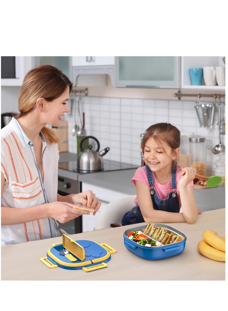 Excefore Stainless Steel Kid Bento Box, Leak-Proof, 2-Compartment, Lunch Box with Portable Cutlery-Ideal Portion Sizes for Ages 3 to10, Dishwasher Safe, Over 3 years old, Blue - Image 2
