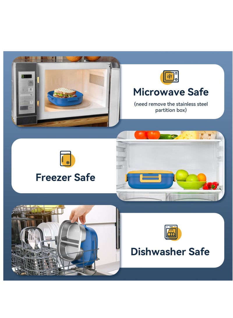 Excefore Stainless Steel Kid Bento Box, Leak-Proof, 2-Compartment, Lunch Box with Portable Cutlery-Ideal Portion Sizes for Ages 3 to10, Dishwasher Safe, Over 3 years old, Blue - Image 3