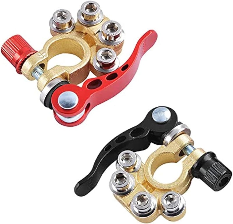 KASTWAVE Battery Terminal Clamp Connectors, Quick Release Disconnect Car Battery Terminal, 4 Way Positive Negative Car Battery Terminals Connector for SAE/JIS Type A Posts(2Pcs) - Image 1