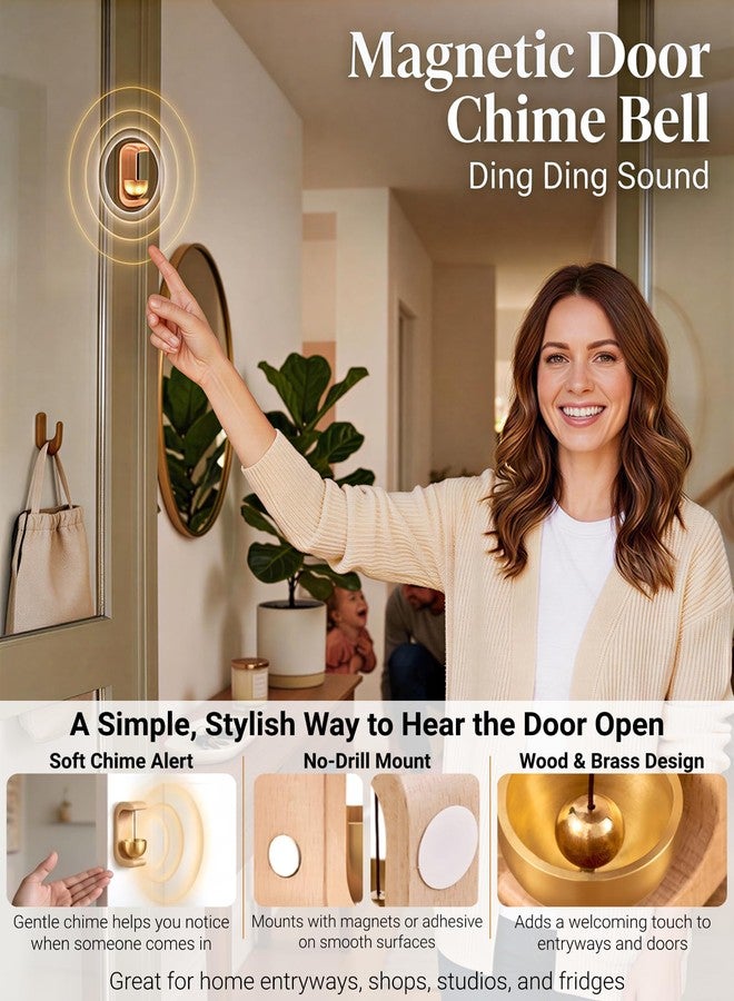 BovcTrraann Magnetic Door Chime Bell, Wooden Wind Chime Shopkeepers Doorbell for Door Opening, Door Chimes with Pleasant Ding Sound for Home Store Office Garden, Housewarming Gift Decoration (C-Shaped) - Image 2