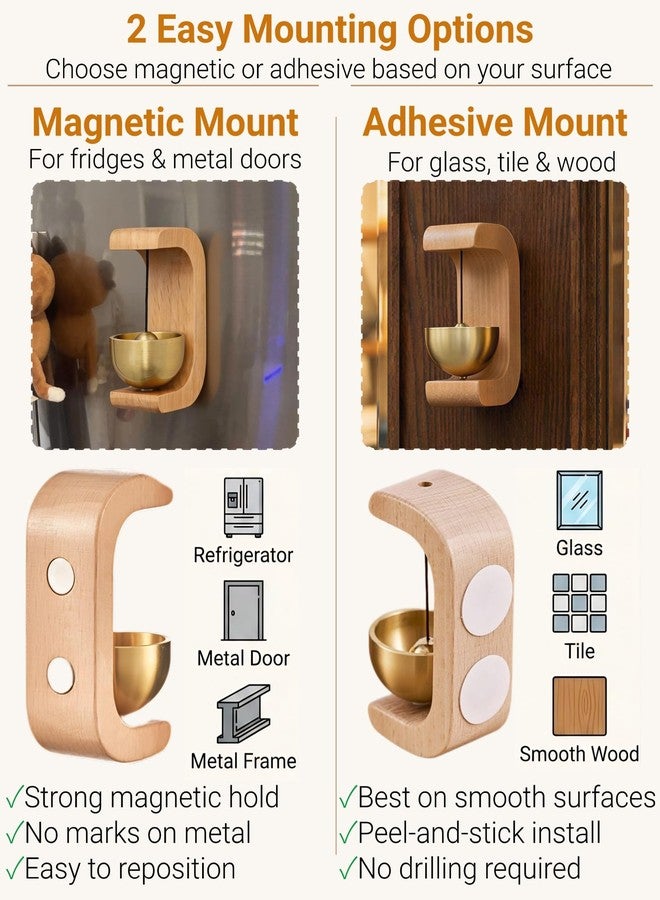 BovcTrraann Magnetic Door Chime Bell, Wooden Wind Chime Shopkeepers Doorbell for Door Opening, Door Chimes with Pleasant Ding Sound for Home Store Office Garden, Housewarming Gift Decoration (C-Shaped) - Image 4