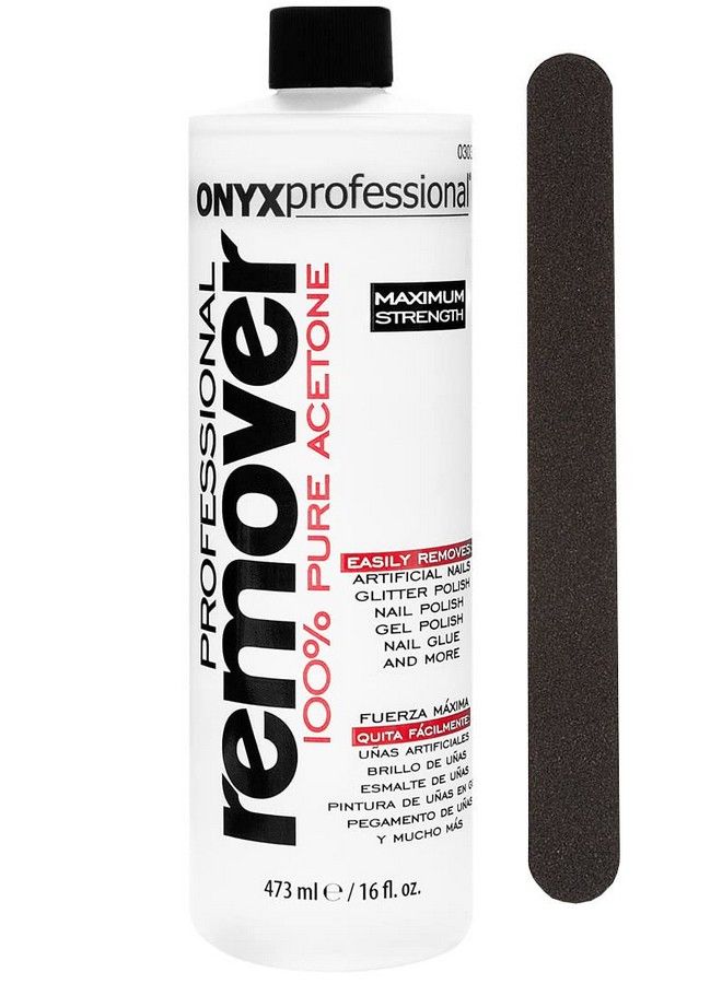 Onyx Professional 100% Acetone Nail Polish Remover Kit 16 Fl Oz Bottle With 7 Inch Nail File  - Image 2