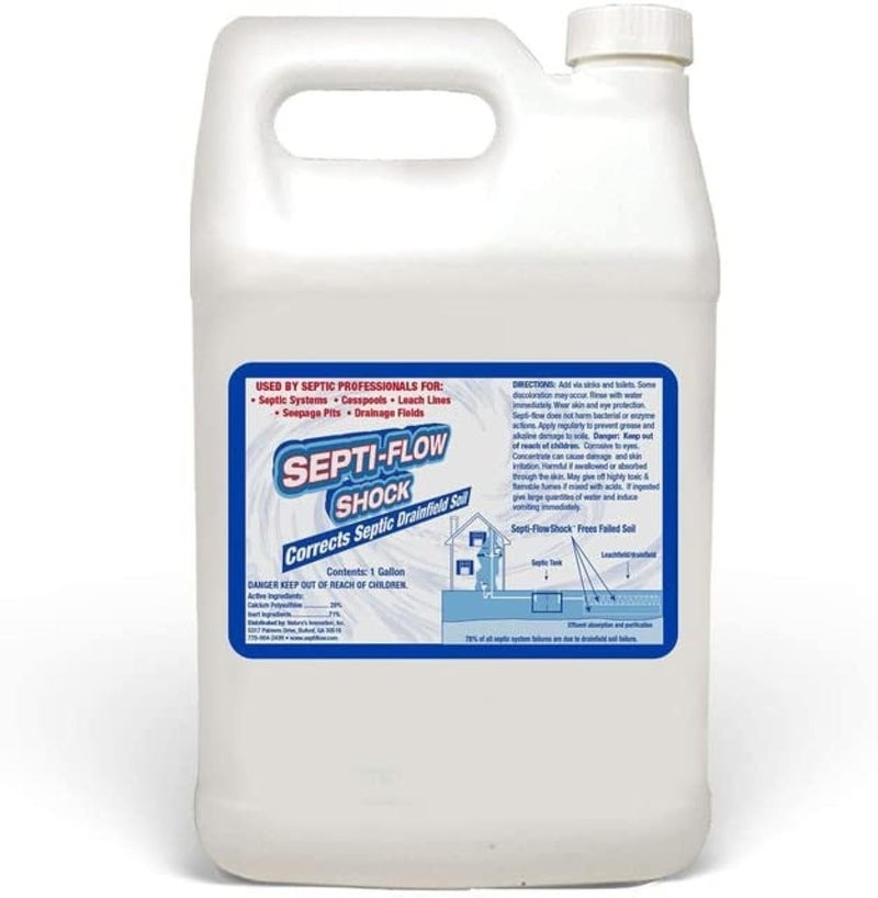 Septi-Flow Shock Septic Drainfield Repair Solution, Clears Leach Fields, Dissolves Hardened Deadpan Soil, Complete Treatment, One Gallon - 128 Fl Oz (Pack of 1) - Drain Field Treatment by Septi-Flow - Image 1