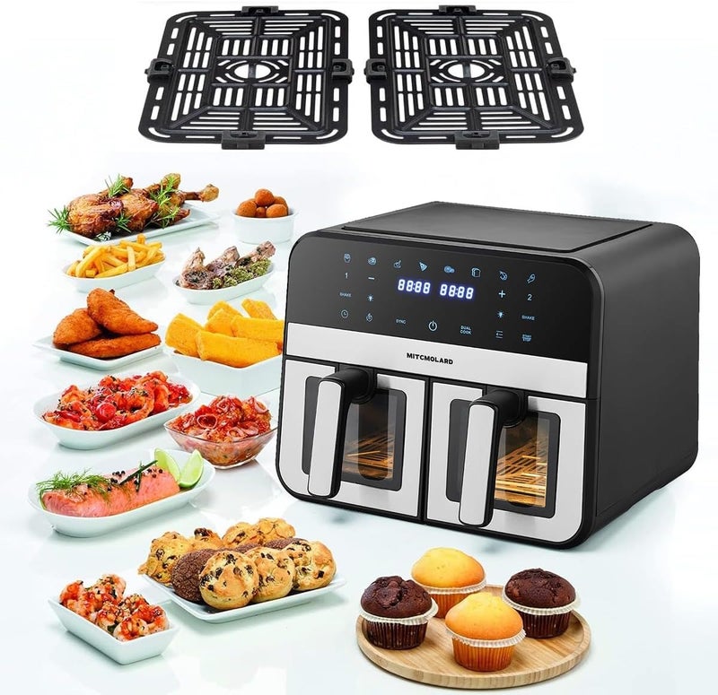 MITCMOLARD Air Fryer, 9 L, Dual Zone, Visual Window, Flip-Free, 8 Preset Programs | Stainless Steel Airfryer, Digital Rapid, قلاية هوائية, Rapid Hot Air Circulation Technology - Image 1