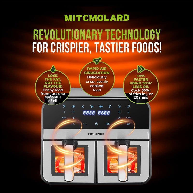 MITCMOLARD Air Fryer, 9 L, Dual Zone, Visual Window, Flip-Free, 8 Preset Programs | Stainless Steel Airfryer, Digital Rapid, قلاية هوائية, Rapid Hot Air Circulation Technology - Image 4