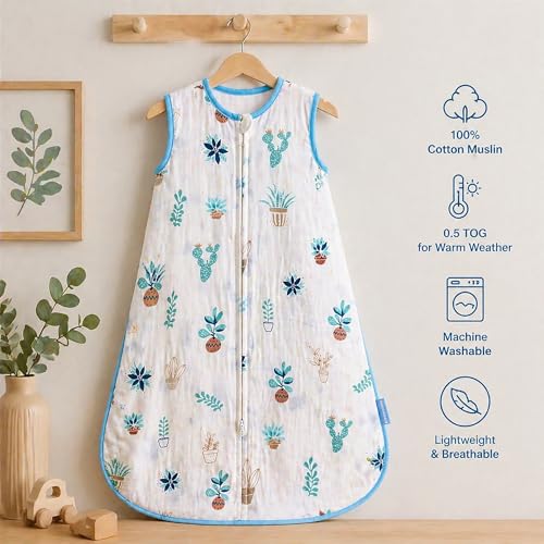 BLOOMSTAR Toddler Sleeping Sack Muslin 2-3T Lightweight 0.5 Tog Summer Large Wearable Blanket Thin Cotton Baby Sleeping Bag 24-36 Months Extra Long Soft Breathable Kids Sleeveless Sleeper - Image 2