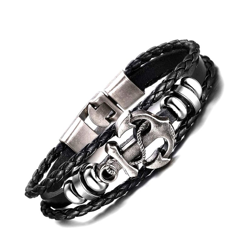Vientiq Black Braided Leather Bracelet For Men - Image 1