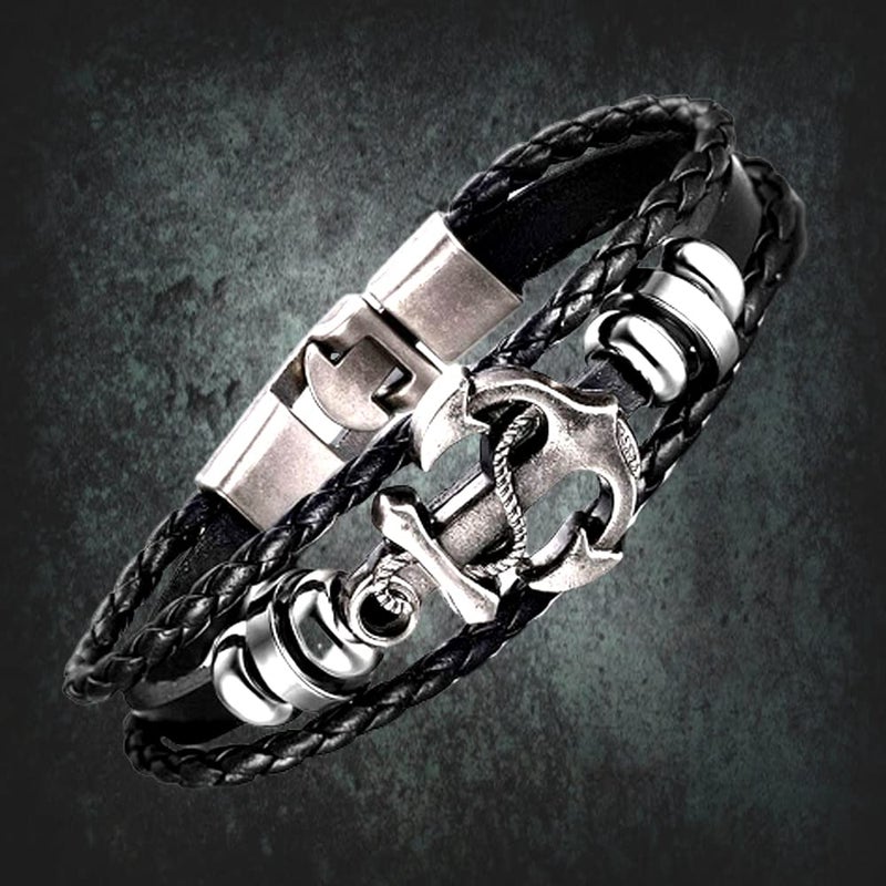 Vientiq Black Braided Leather Bracelet For Men - Image 4