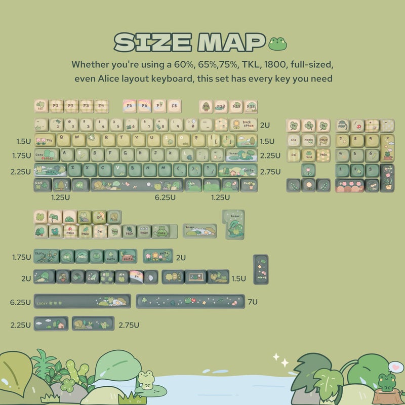 KiiBoom X Cosydiaries Rainy Froggy Day Keycap Set, 144 Keycaps, PBT Custom Keycaps for Mechanical Keyboard, Compatible with ANSI/ISO, 60%, 65%, 75%, TKL, Full-Sized Layout (MOA Profile) - Image 3