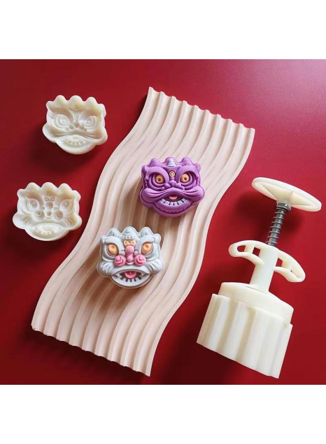 Hand-pressed Mooncake Mold Household Mung Bean Cake Model Printing Set Ice Skin Flow Heart Guofeng Mooncake Mold-Color:75g Lion Awakening [2 Pieces Per Mold]  - Image 1