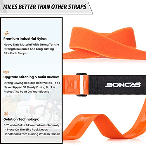Boncas Adjustable Bike Rack Strap 24" Bicycle Wheel Stabilizer Straps with Innovative Gel Grip Keep The Bicycle Wheel from Spinning - Orange 2 Pack - Image 2