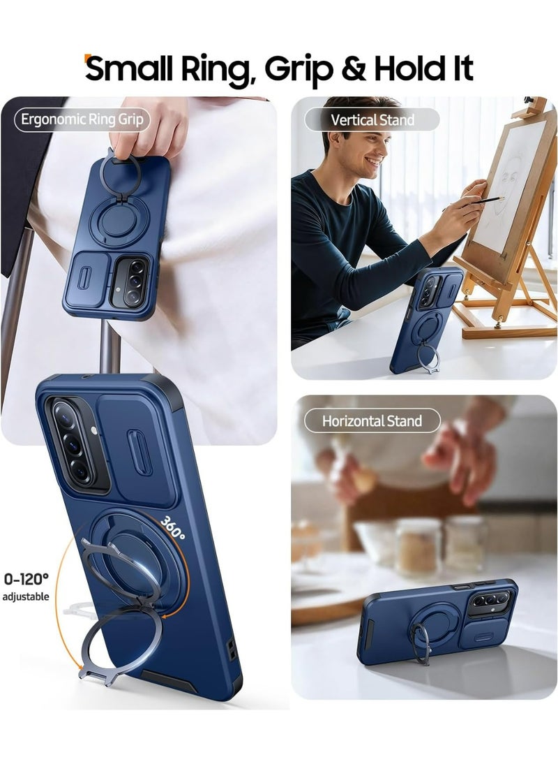 HaDoii for Samsung Galaxy A17/A16 5G Case, Ring Holder Stand, Slide Camera Cover, Dual-Layer Shockproof Protective, Magnetic Accessory, Blue - Image 2