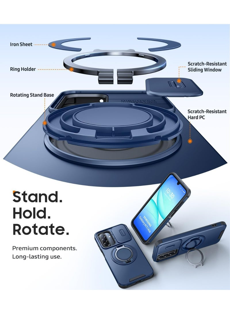 HaDoii for Samsung Galaxy A17/A16 5G Case, Ring Holder Stand, Slide Camera Cover, Dual-Layer Shockproof Protective, Magnetic Accessory, Blue - Image 5