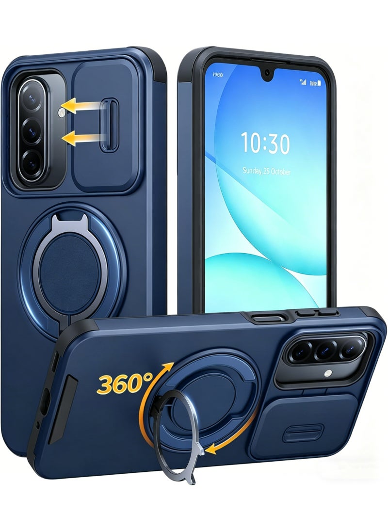 HaDoii for Samsung Galaxy A17/A16 5G Case, Ring Holder Stand, Slide Camera Cover, Dual-Layer Shockproof Protective, Magnetic Accessory, Blue - Image 1