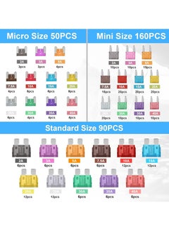 Generic 300Pcs Car Fuse Assortment Kit, 160 Mini Blade Fuses Automotive + 90 Standard Auto Fuses + 50 Micro Fuse + Fuse Puller, for Car/RV/Truck/Motorcycle(2Amp 3A 5A 7.5A 10A 15A 20A 25A 30A 35A 40A)  - Image 2