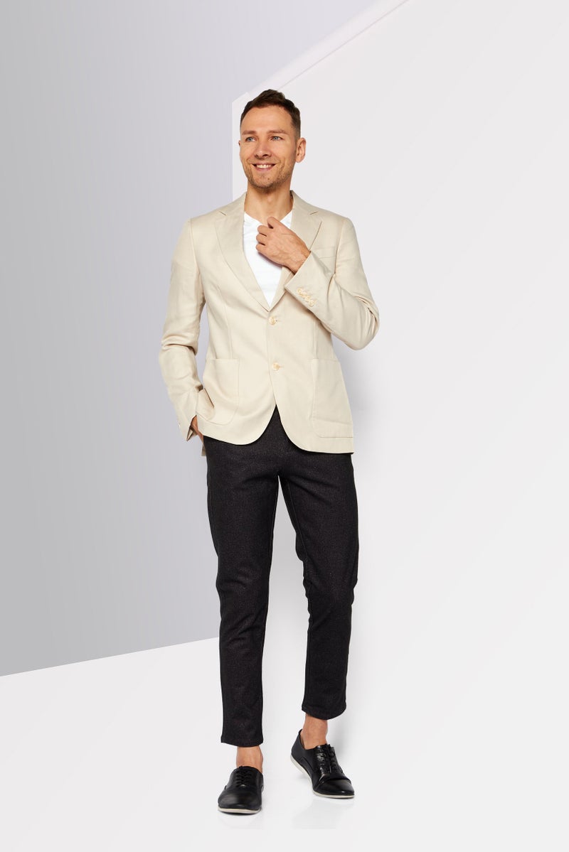 LACOSTE Men Slim Fit Long Sleeves Plain Blazer, Beige - Image 2