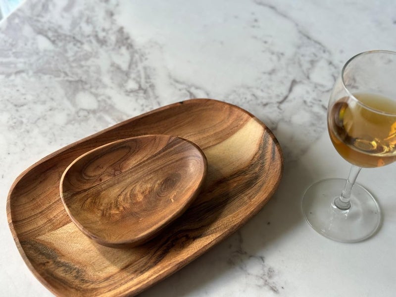 appeasy Wooden Handcrafted Platter | Wooden Serving Tray | Appetizer and Dry Fruit Plate | Snacks Serving Plate for Home Kitchen and Cafe Restaurant (Pack of 2) - Image 1