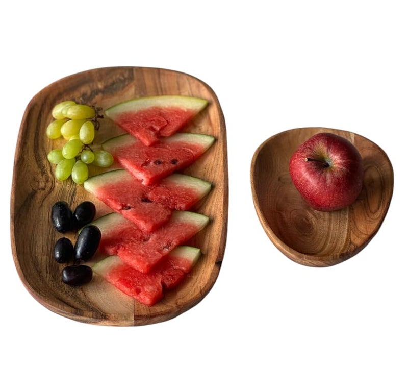 appeasy Wooden Handcrafted Platter | Wooden Serving Tray | Appetizer and Dry Fruit Plate | Snacks Serving Plate for Home Kitchen and Cafe Restaurant (Pack of 2) - Image 3