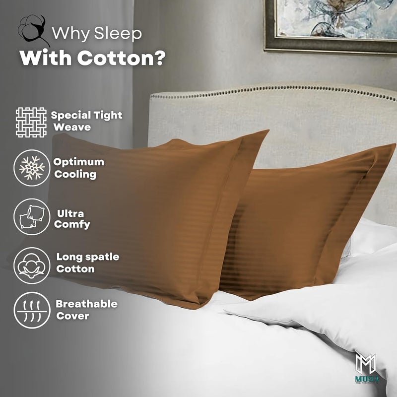 MUSA MUSA® Striped Cotton Pillow Covers – Soft, Breathable & Hotel-Inspired Pillow Covers with Envelope Closure | Elegant 5cm Oxford Frame Design for Bedroom & Home Décor (2, Brown, 50 x 75cm) - Image 3