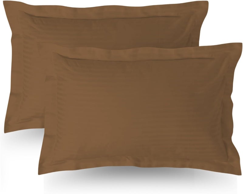 MUSA MUSA® Striped Cotton Pillow Covers – Soft, Breathable & Hotel-Inspired Pillow Covers with Envelope Closure | Elegant 5cm Oxford Frame Design for Bedroom & Home Décor (2, Brown, 50 x 75cm) - Image 1