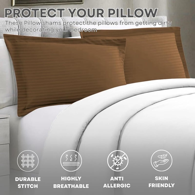 MUSA MUSA® Striped Cotton Pillow Covers – Soft, Breathable & Hotel-Inspired Pillow Covers with Envelope Closure | Elegant 5cm Oxford Frame Design for Bedroom & Home Décor (2, Brown, 50 x 75cm) - Image 5