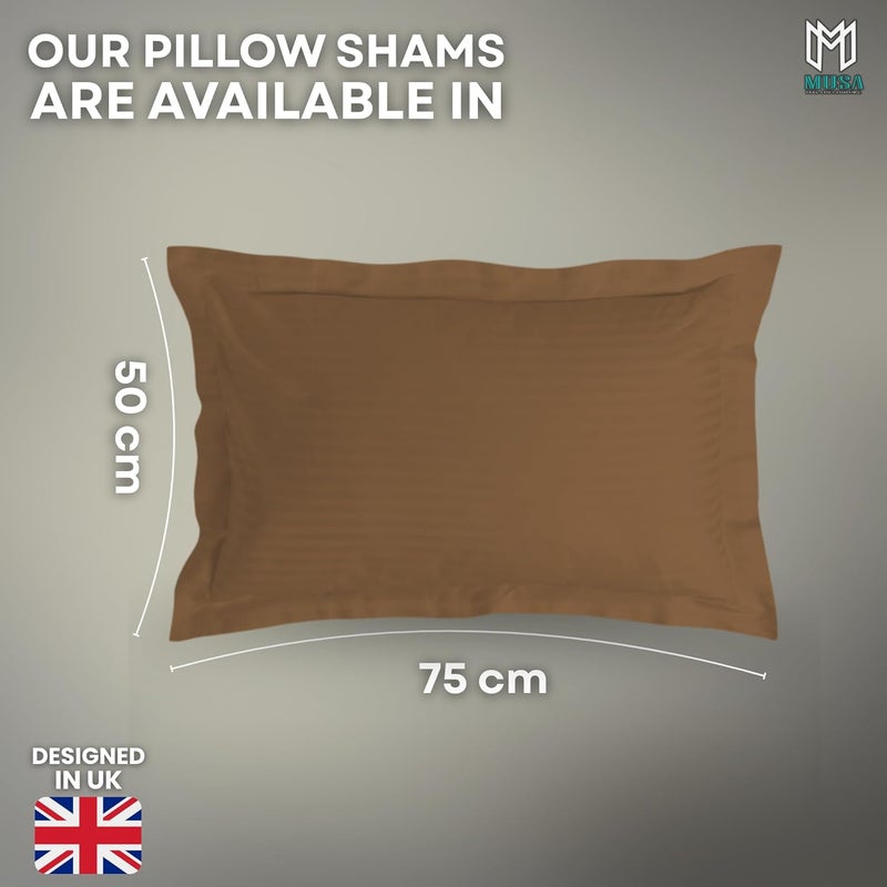 MUSA MUSA® Striped Cotton Pillow Covers – Soft, Breathable & Hotel-Inspired Pillow Covers with Envelope Closure | Elegant 5cm Oxford Frame Design for Bedroom & Home Décor (2, Brown, 50 x 75cm) - Image 2