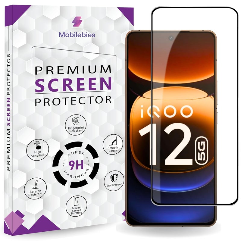 Mobilebies Premium Tempered Glass Screen Protector Guard For IQOO 12 5G (6.78 Inch, Pack of 1) |Ultra Clear & Edge to Edge Coverage With Easy to installation kit - Image 1