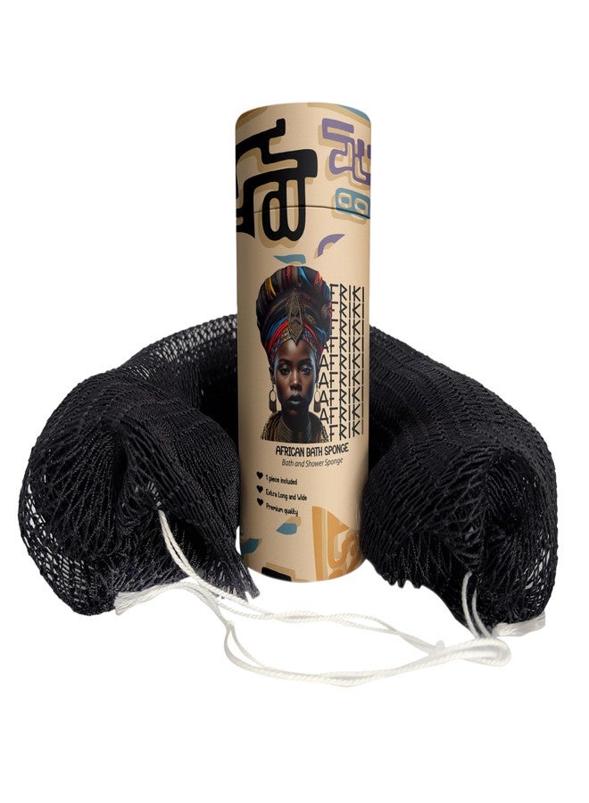 AFRIKI African Net Sponge – Exfoliating Body Scrubber, Black Owned & Rooted in Africa, All Skin Types | 45 in Long (Black) - Image 1