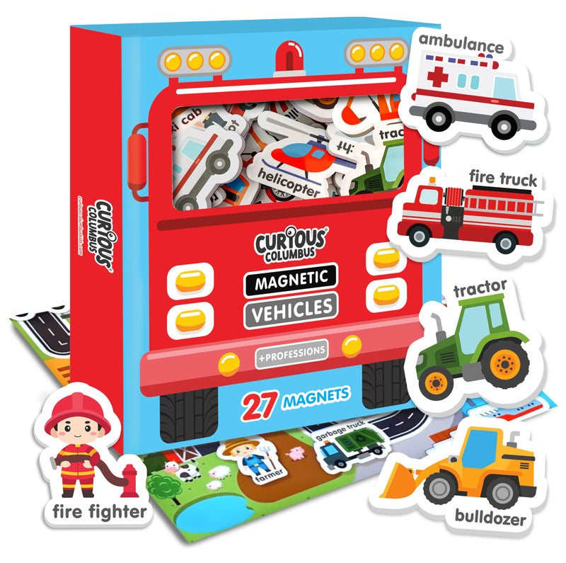 Curious Columbus Vehicles Fridge Magnets for Toddlers 1-3 Year Olds| Large Foam Refrigerator Magnets for Kids Baby and 3-5 Years Old | Magnetic ABC Learning | Educational Toys Babies to Preschool - Image 1