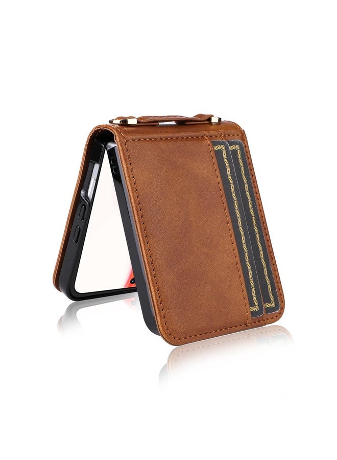 HuHa Case Cover For Infinix Zero Flip Crossbody Card Bag PU Folding Phone Case(Brown) - Image 5