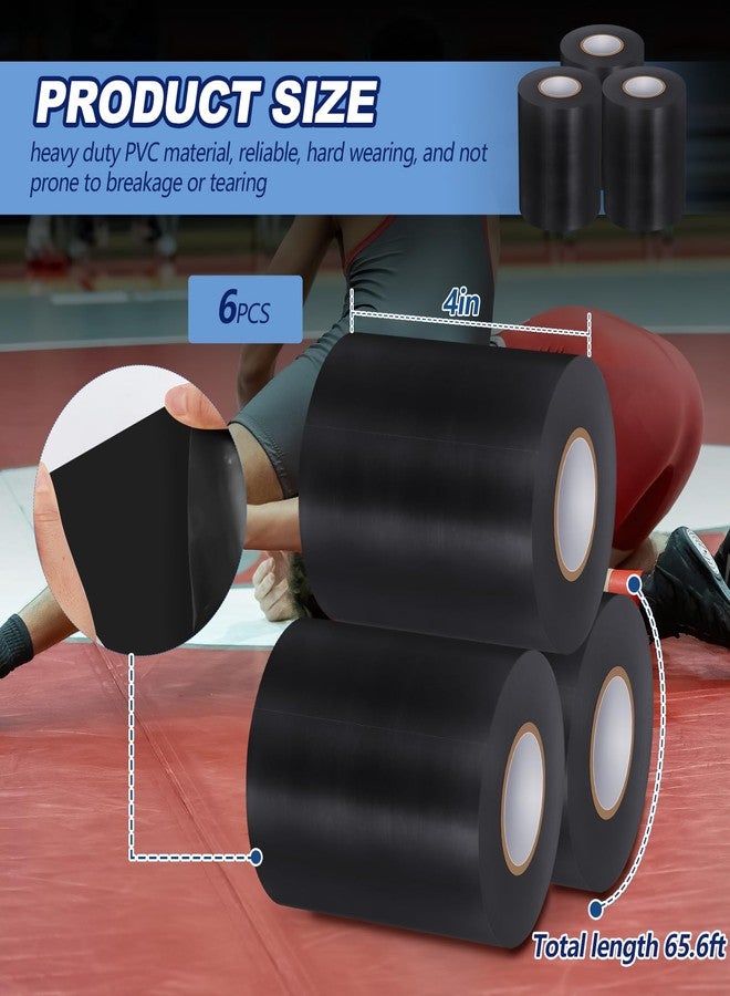 Pangda 6 Pcs Wrestling Mat Tape 3 or 4 Inch Heavy Duty 7 Mil PVC Carpet Tape for Wrestling Grappling Exercise Mats Seaming Cover Gym Floor Carpet Seam(4'',Black) - Image 2