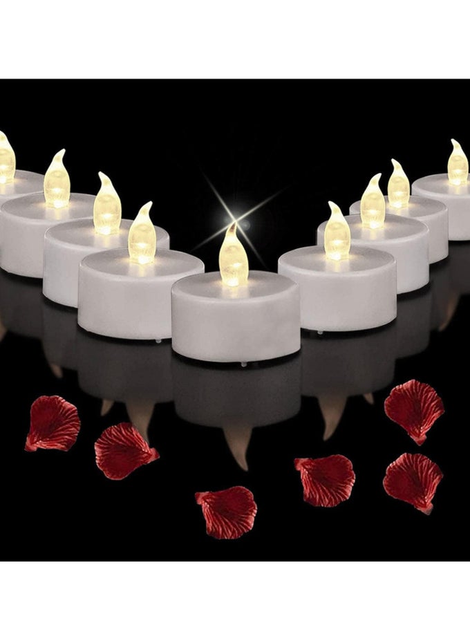 LED TEA LIGHTS FLAMELESS CANDLES BATTERY OPERATED BULK 12-PACK REALISTIC AND BRIGHT FLICKERING LONG LASTING 200 HOURS ELECTRIC TEALIGHT CANDLES FOR HOME DECOR HALLOWEEN WEDDING - SET OF 12