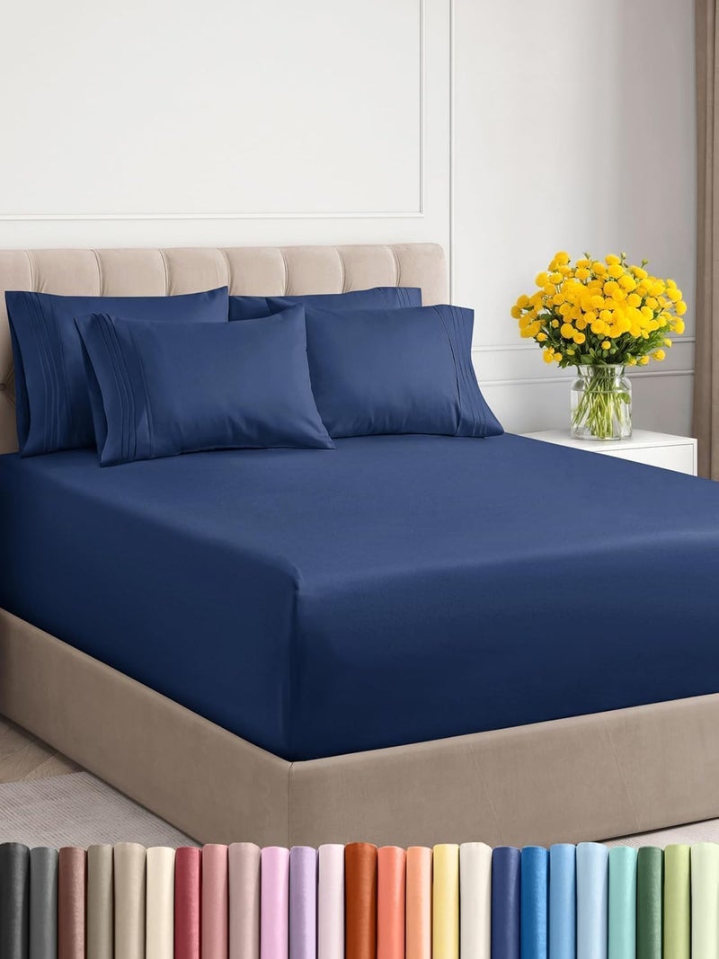 Fitted Sheet Cotton Navy Blue, 120x200x30 cm, 3 Pieces, Fade Resistant, Modern Design