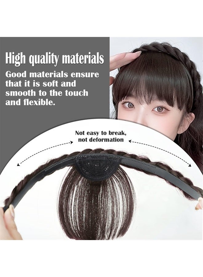 FERCAISH Front Hair Bangs Wigs Headband, Front Hair Bangs Fringe Hair Extensions Synthetic Wigs Headband for Women Girls(Dark brown) - Image 4