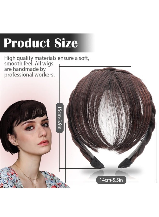 FERCAISH Front Hair Bangs Wigs Headband, Front Hair Bangs Fringe Hair Extensions Synthetic Wigs Headband for Women Girls(Dark brown) - Image 2
