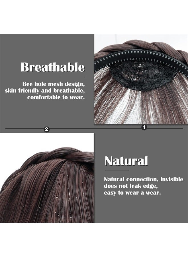 FERCAISH Front Hair Bangs Wigs Headband, Front Hair Bangs Fringe Hair Extensions Synthetic Wigs Headband for Women Girls(Dark brown) - Image 3