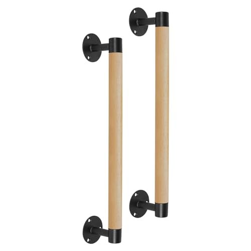 Purife 2 Packs 16 Wood Barn Door Pull Handles WT Black Metal Brackets Gate Handles for Garage Fence Sheds Farmhouse Furniture Closet Cabinet Drawer Sliding Door Pulls - Image 1