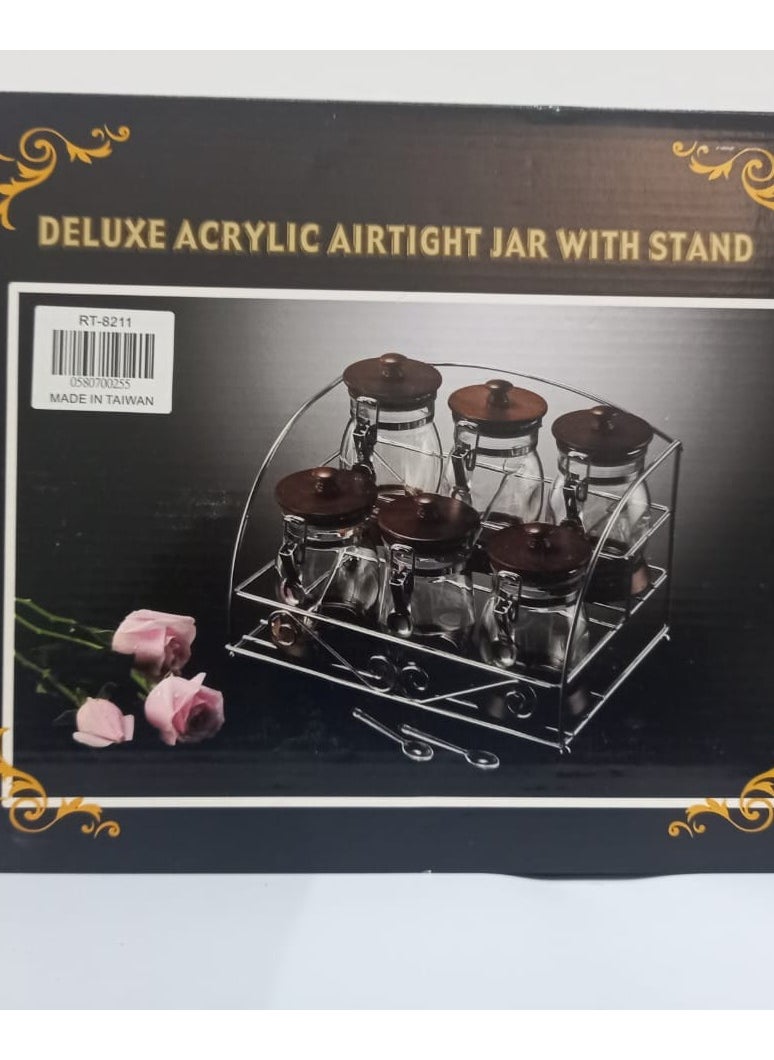 Undefined A set Of 6 Multi-Purpose Acrylic Boxes With a Wbooden Lid And A Stand 