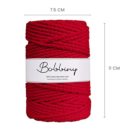 BOBBINY 3 Ply Twisted Macrame Cotton Cord Dori (Roll Packaging) Thread For Macrame DIY And Other Projects | Red | 3Mm, 50 Meter, 1 Count - Image 2
