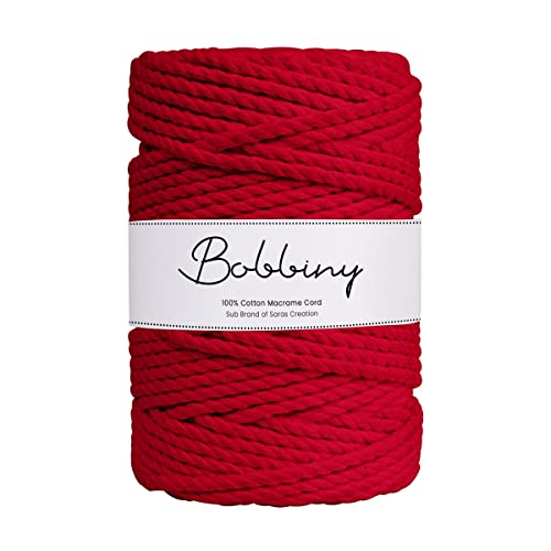 BOBBINY 3 Ply Twisted Macrame Cotton Cord Dori (Roll Packaging) Thread For Macrame DIY And Other Projects | Red | 3Mm, 50 Meter, 1 Count - Image 1