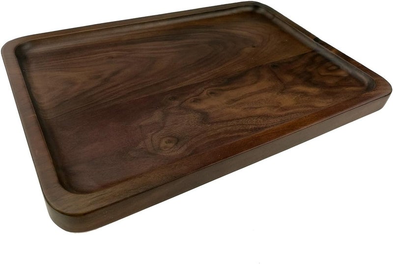 Winterworm Rustic Walnut Wooden Tray Solid Wood Serving Tray Square Rectangle Platter Tea Tray Coffee Table Tray (Rectangle Large (13x9x0.8inch)) - Image 3