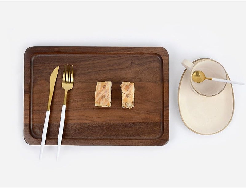 Winterworm Rustic Walnut Wooden Tray Solid Wood Serving Tray Square Rectangle Platter Tea Tray Coffee Table Tray (Rectangle Large (13x9x0.8inch)) - Image 2