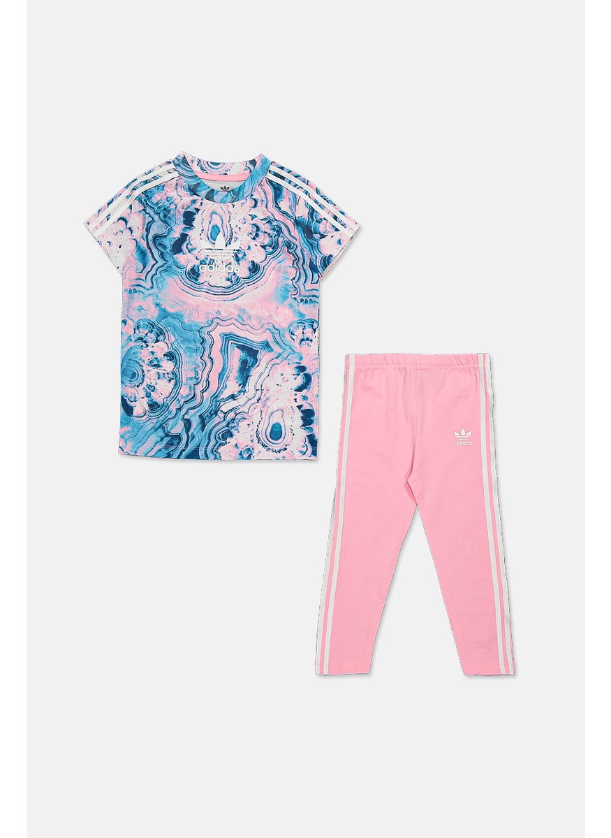 Adidas Toddlers Girls Marble Tee Set, Pink and Blue  - Image 1