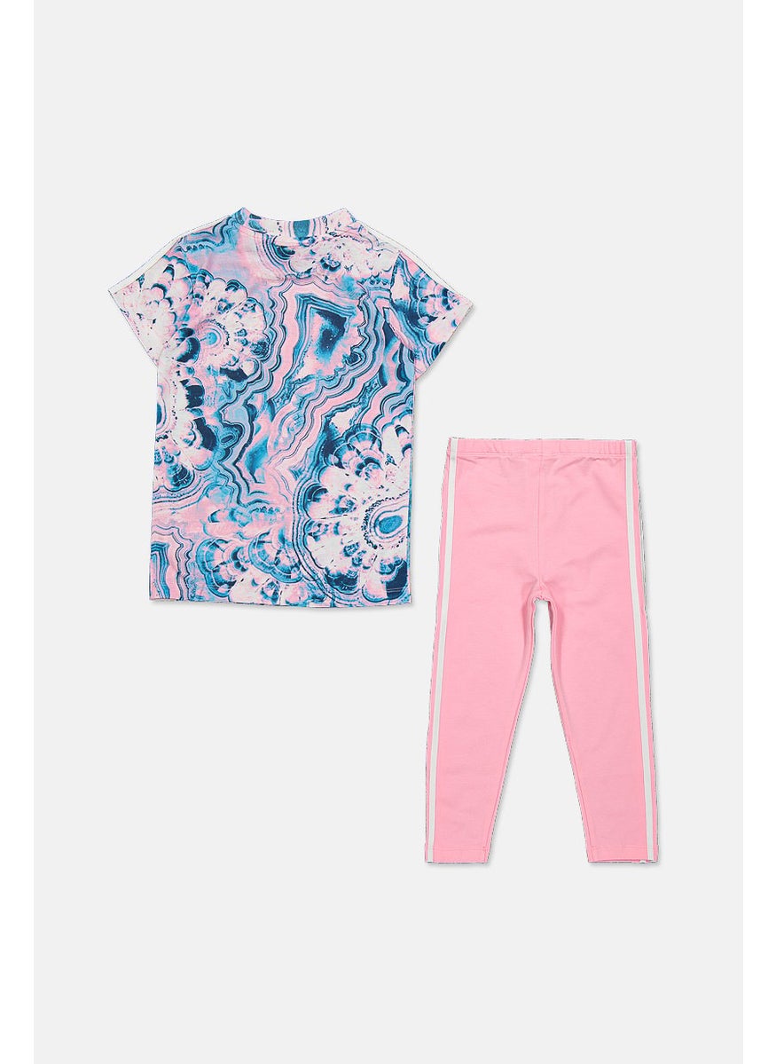 Adidas Toddlers Girls Marble Tee Set, Pink and Blue  - Image 3