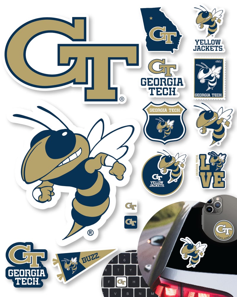 PartyKandy Georgia Tech Stickers for Gift Car Water Bottle Laptop and Phone for Football Fans and University Graduates Georgia Tech Yellow Jackets - Image 3