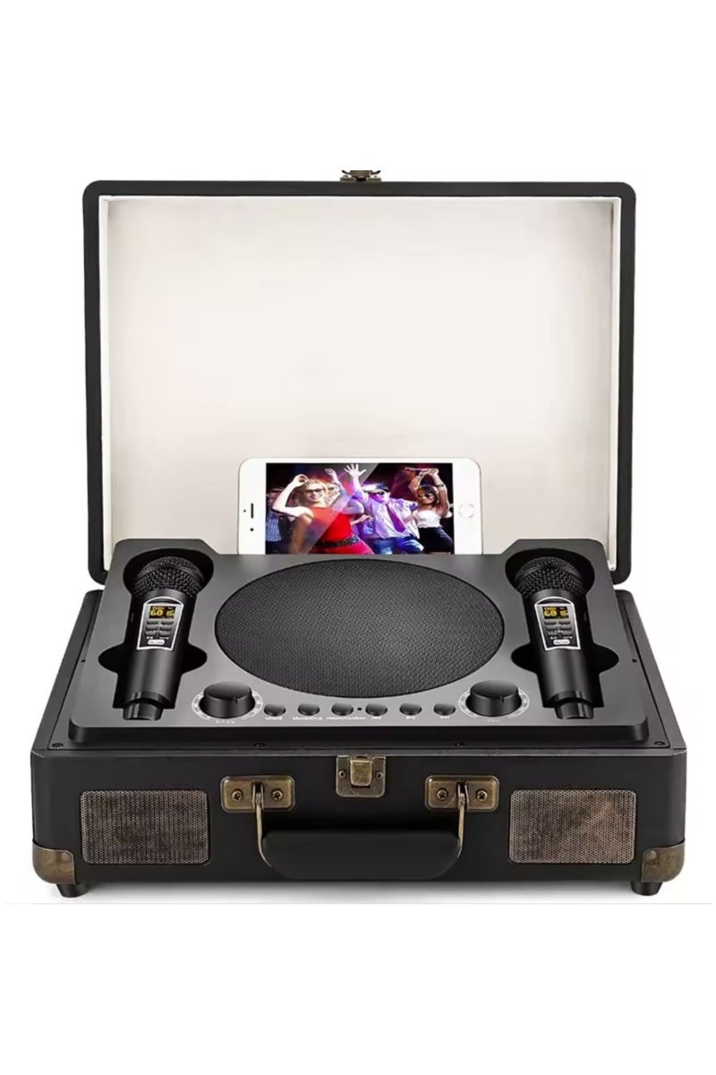 سمارت باري مكبر صوت كاريوكي بلوتوث مزود بميكروفونين - تصميم حقيبة سفر، SW01 - محمول، صوت عالي الجودة، أضواء LED، بطارية قابلة لإعادة الشحن، مثالي للحفلات والغناء والترفيه أثناء التنقل - Image 1