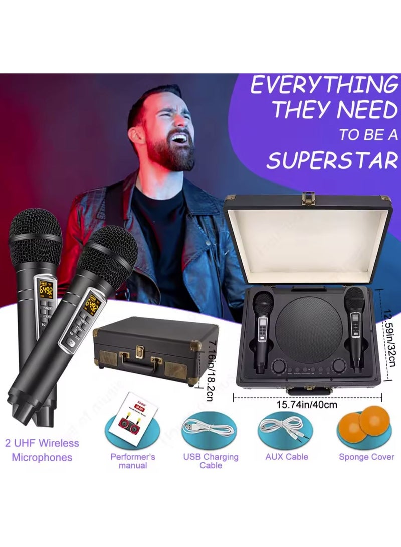 سمارت باري مكبر صوت كاريوكي بلوتوث مزود بميكروفونين - تصميم حقيبة سفر، SW01 - محمول، صوت عالي الجودة، أضواء LED، بطارية قابلة لإعادة الشحن، مثالي للحفلات والغناء والترفيه أثناء التنقل - Image 4