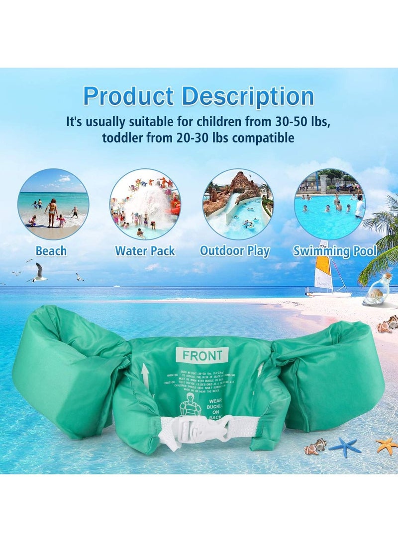 سيوسي سترات السباحة للأطفال ، وشرائط ذراع السباحة ، وسترة عائمة للأطفال ، وسترة تدريب على السباحة ، وشرائط للذراع للأطفال الصغار للفتيات والفتيان بعمر 2-7 سنوات للسباحة باللون الأخضر - Image 3