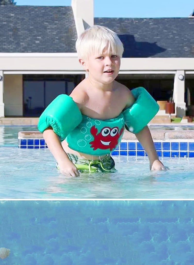 سيوسي سترات السباحة للأطفال ، وشرائط ذراع السباحة ، وسترة عائمة للأطفال ، وسترة تدريب على السباحة ، وشرائط للذراع للأطفال الصغار للفتيات والفتيان بعمر 2-7 سنوات للسباحة باللون الأخضر - Image 2