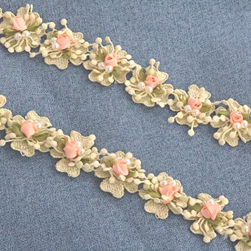 Kuasting 2 Yard Vintage Pearl Flower Ribbon Scallop Edge Trim Lace Fabric Sewing Lace Trim Handmade DIY Sewing Supplies for Dress Embellishment (Small Pearl lace) - Image 1